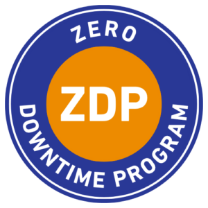 CONQUEST-ZERO DOWNTIME PROGRAM ZDP-HIRE TO BUY-MAFIA-OFFER - Conquest Circular badge with a blue border reading 'ZERO DOWNTIME PROGRAM' around the edge and an orange center displaying 'ZDP'.Circular badge with a blue border reading 'ZERO DOWNTIME PROGRAM' around the edge and an orange center displaying 'ZDP'.