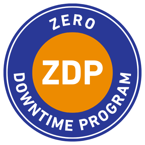 Circular badge with a blue border reading 'ZERO DOWNTIME PROGRAM' around the edge and an orange center displaying 'ZDP'.Circular badge with a blue border reading 'ZERO DOWNTIME PROGRAM' around the edge and an orange center displaying 'ZDP'.Circular badge with a blue border reading 'ZERO DOWNTIME PROGRAM' around the edge and an orange center displaying 'ZDP'.Circular badge with a blue border reading 'ZERO DOWNTIME PROGRAM' around the edge and an orange center displaying 'ZDP'.