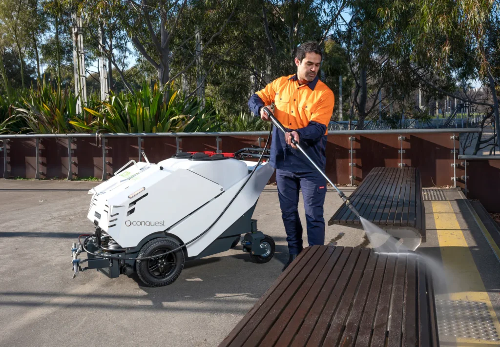 Conquest Street Washer in use