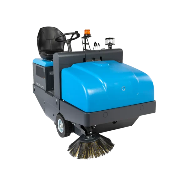 Conquest HD115 ride-on industrial sweeper with rear operator seat and ergonomic driving position