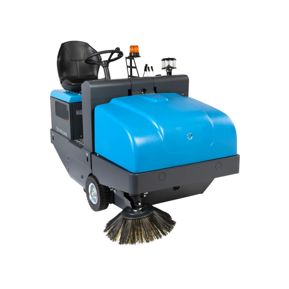 Conquest HD115 ride-on industrial sweeper with rear operator seat and ergonomic driving position