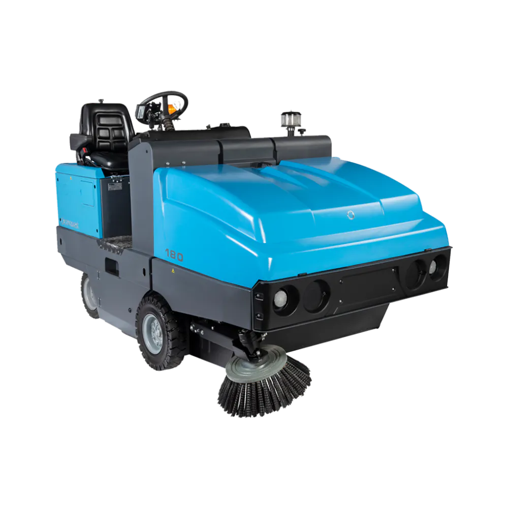 Conquest HD180 ride-on industrial sweeper with front-mounted side brush