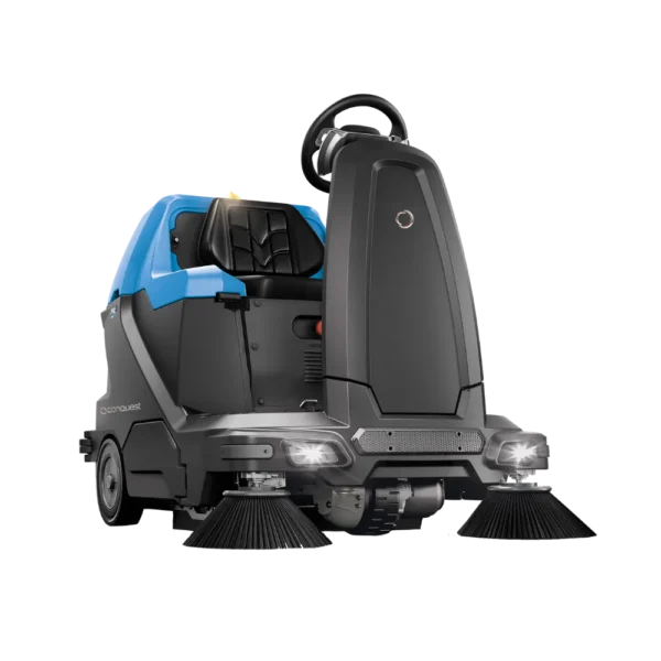 Conquest HDO100-HEPA ride-on sweeper designed for efficient dust and debris collection in industrial facilities