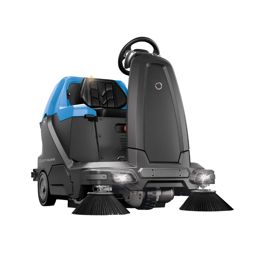 Conquest HDO100-HEPA ride-on sweeper designed for efficient dust and debris collection in industrial facilities