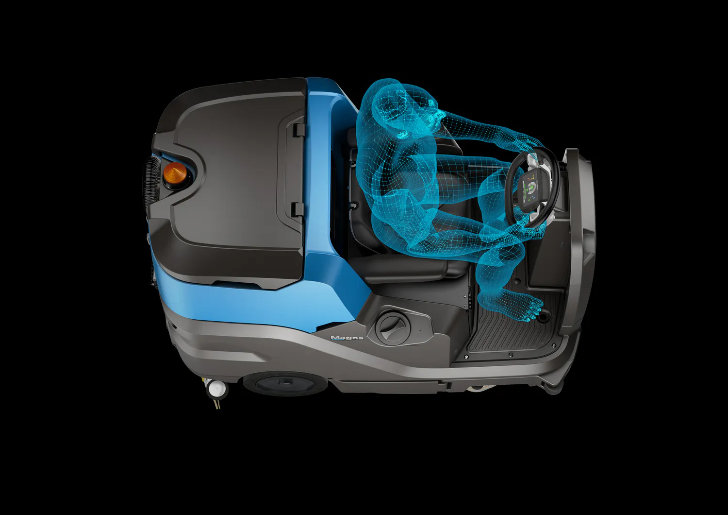 Conquest HDS90 Ride-On Industrial Scrubber with an ergonomic operator position designed for comfort and productivity during extended cleaning