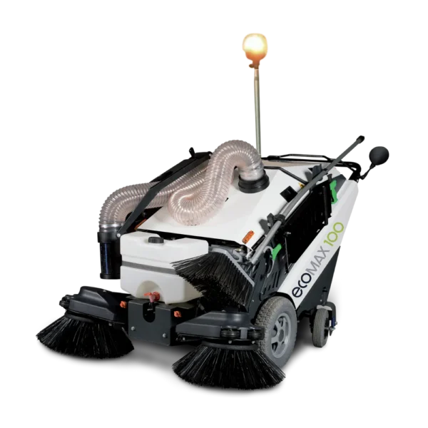 Conquest HDSS100 compact street sweeper shown from a front three-quarter angle on a clean background for product display