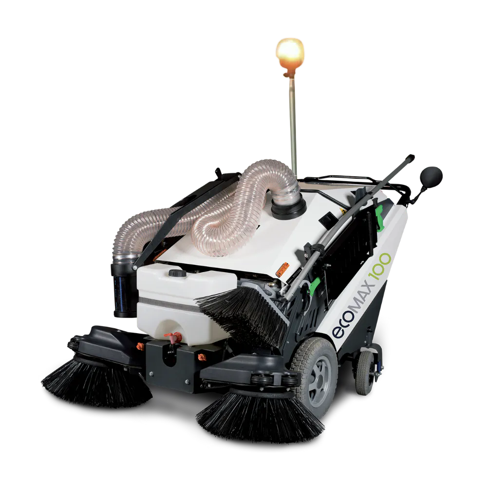 Conquest HDSS100 compact street sweeper shown from a front three-quarter angle on a clean background for product display