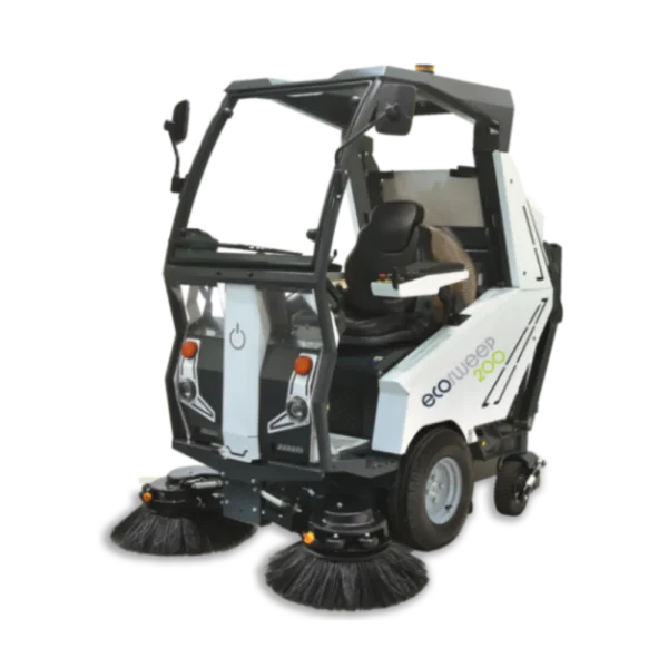 Conquest HDSS200 compact street sweeper shown from a front three-quarter angle on a clean background for product display