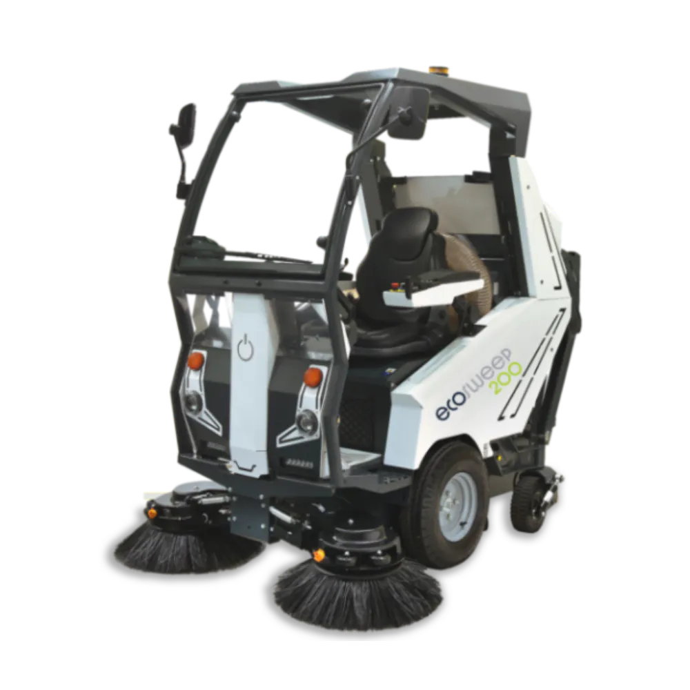 Conquest HDSS200 compact street sweeper shown from a front three-quarter angle on a clean background for product display
