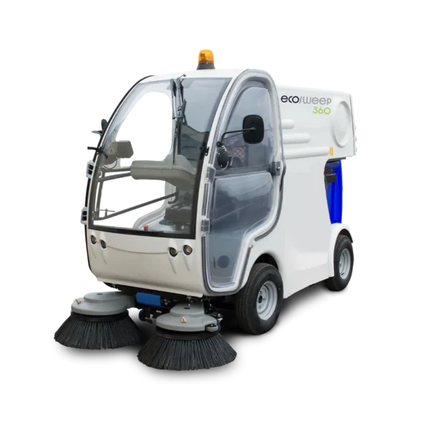 Conquest HDSS360 compact street sweeper shown from a front three-quarter angle on a clean background for product display