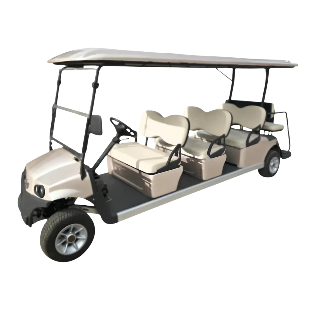 Conquest HDUV330 electric passenger utility vehicle with extended seating for transporting people across commercial facilities