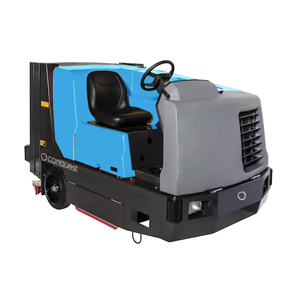 Conquest SDC155 ride-on combination sweeper scrubber for efficient one-pass sweeping and scrubbing