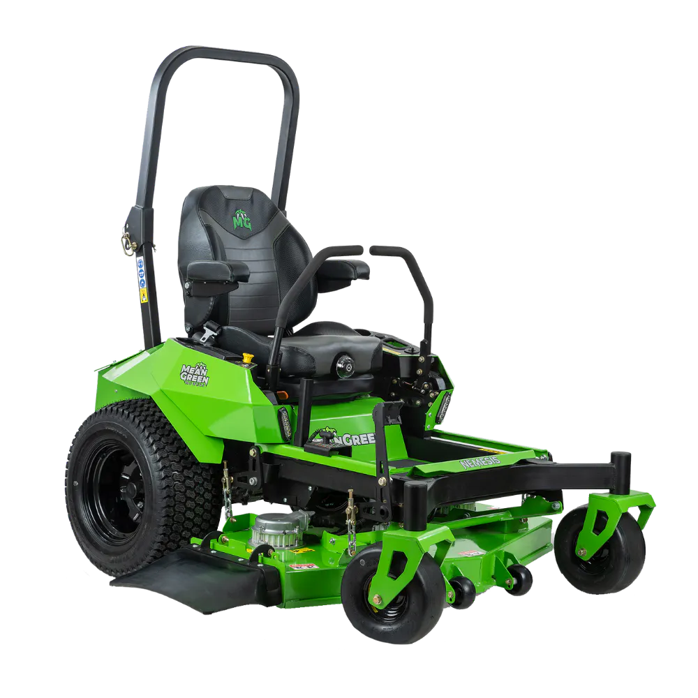 Conquest SDM48 ride-on mower shown in a three-quarter front studio view for professional commercial turf maintenance