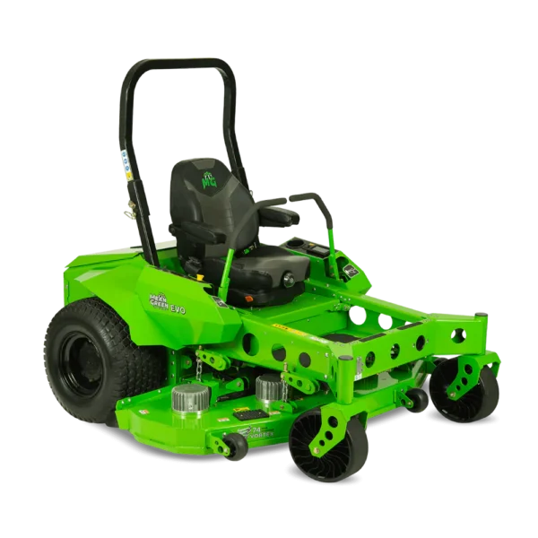 Conquest SDM74 ride-on mower shown in a three-quarter front studio view for professional commercial turf maintenance
