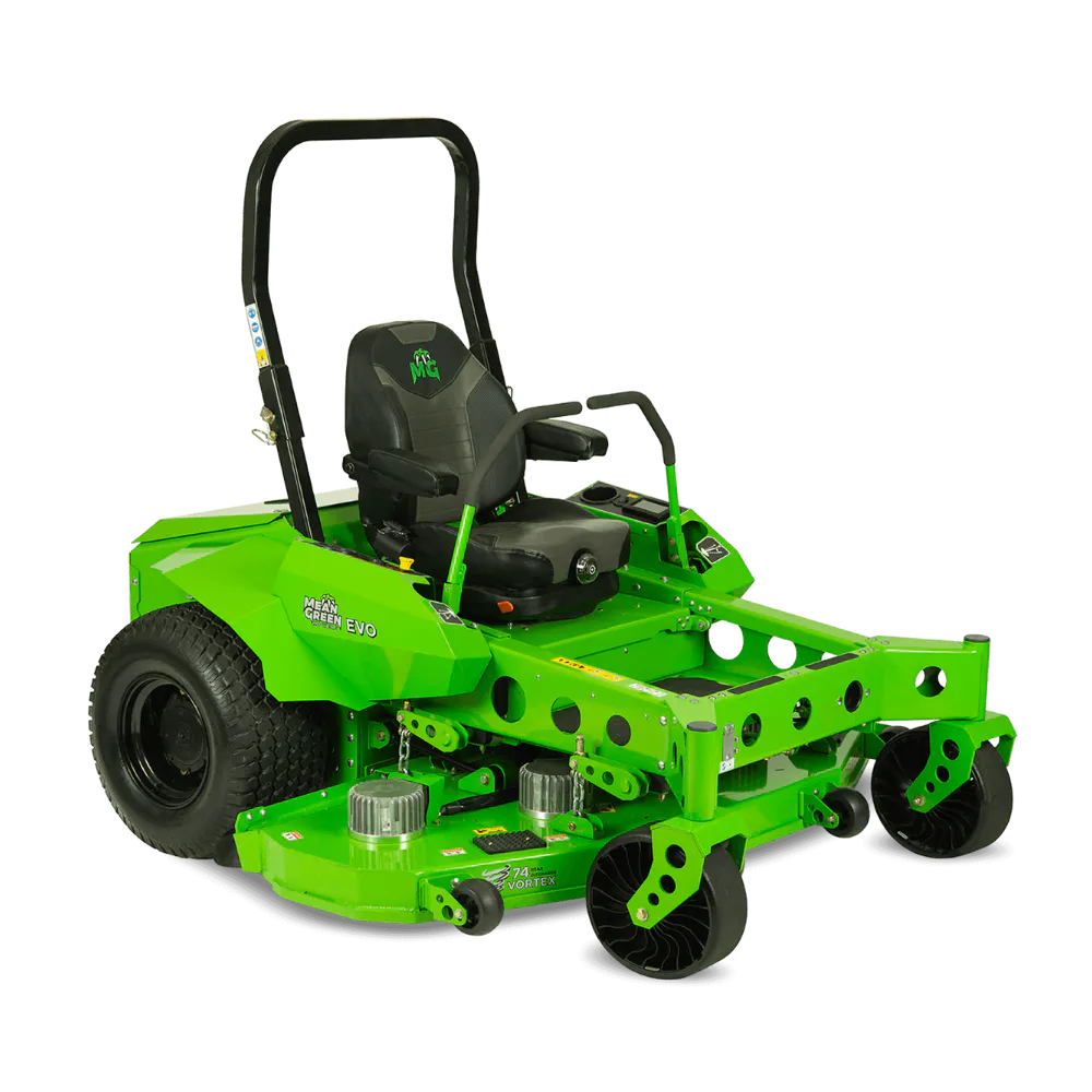 Conquest SDM74 ride-on mower shown in a three-quarter front studio view for professional commercial turf maintenance