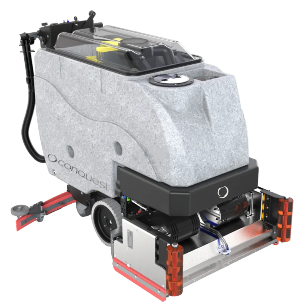 Conquest SDS70 ride-on scrubber with high-capacity tanks for efficient commercial and industrial floor cleaning