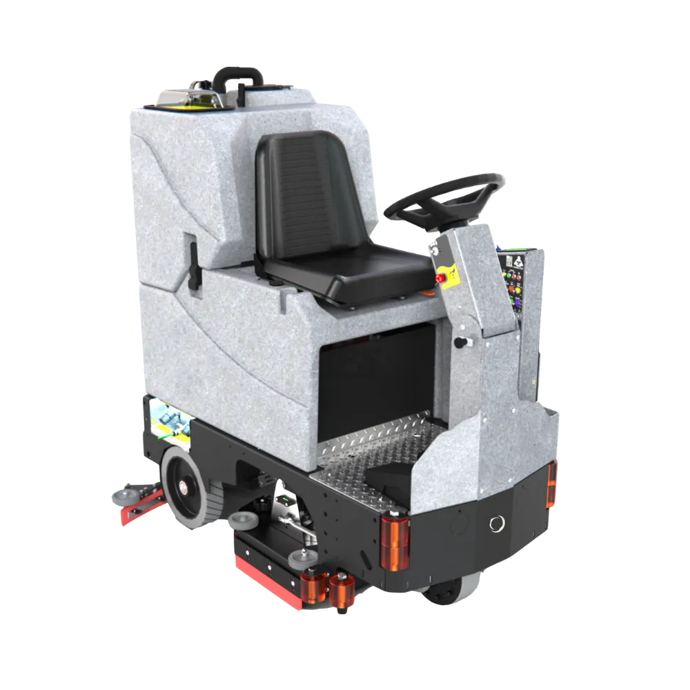 Conquest SDS85 ride-on scrubber with high-capacity tanks for efficient commercial and industrial floor cleaning