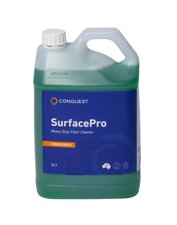 5 Litres of Conquest SurfacePro heavy duty floor cleaner concentrate for use in industrial floor cleaning equipment