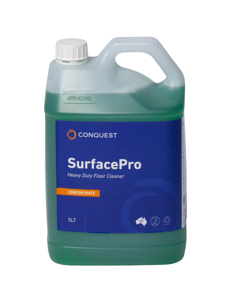 5 Litres of Conquest SurfacePro heavy duty floor cleaner concentrate for use in industrial floor cleaning equipment